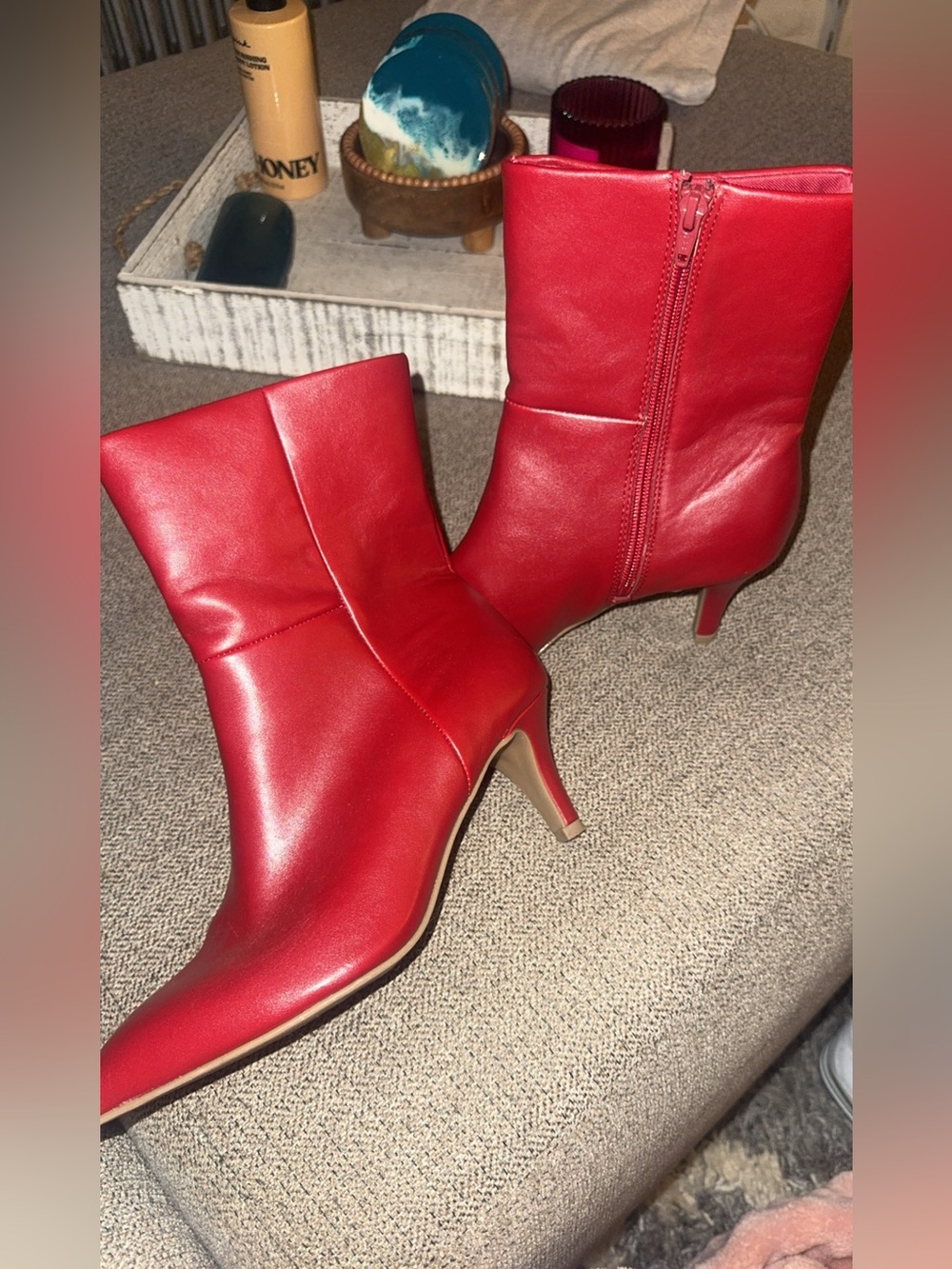 DV by Dolce Vita Red Pointed Leather Ankle Boots